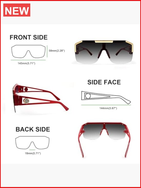 Square Oversized One Piece Shield Sunglasses UV400 Polycarbonate Lens main image 7